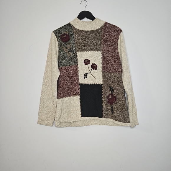 TanJay women's floral knit patchwork pullover sweater - Picture 10 of 10